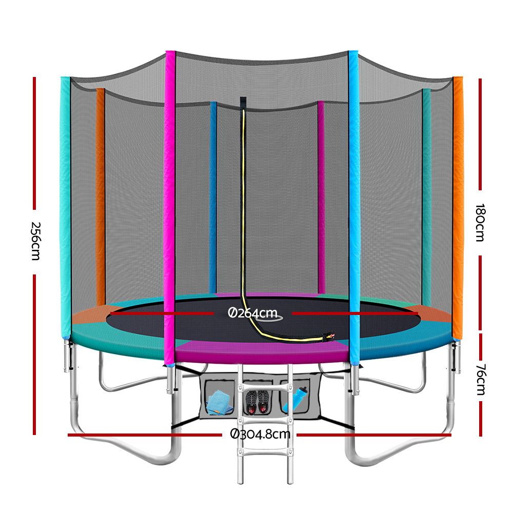 Outdoor Trampoline Round Backyard Trampoline Exercise Gym Fitness Jumping Table for 3-4 Kids Adults Trampoline for Kids 10FT Trampoline with Safety Enclosure Net Bounding Bed Spring Pad Ladder 